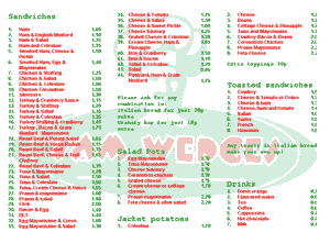 Sam Wedges Menu